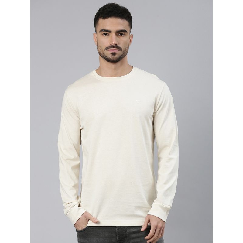 Classic Polo Men'S Cream Slim Fit Solid Cotton T-Shirt (M)