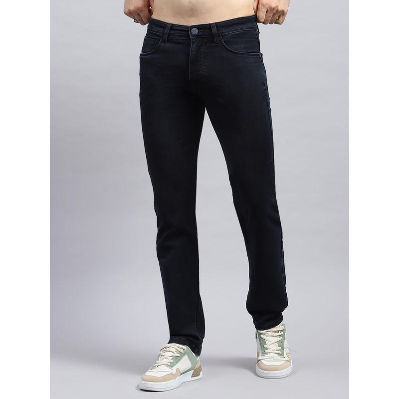 Monte Carlo Men Navy Blue Solid Denim Slim Fit Jeans (30)