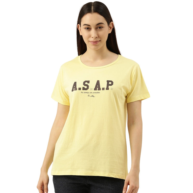 Women Printed Cotton Boyfriend T-shirt - Yellow (XL)