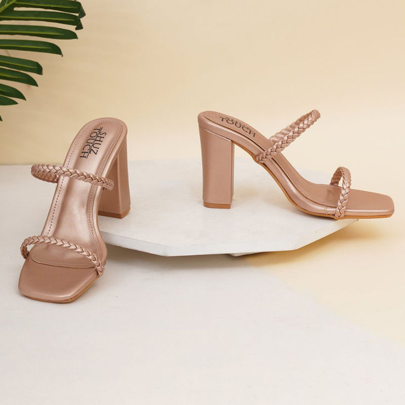 SHUZ TOUCH Braided Rose Gold Block Heels (EURO 40)
