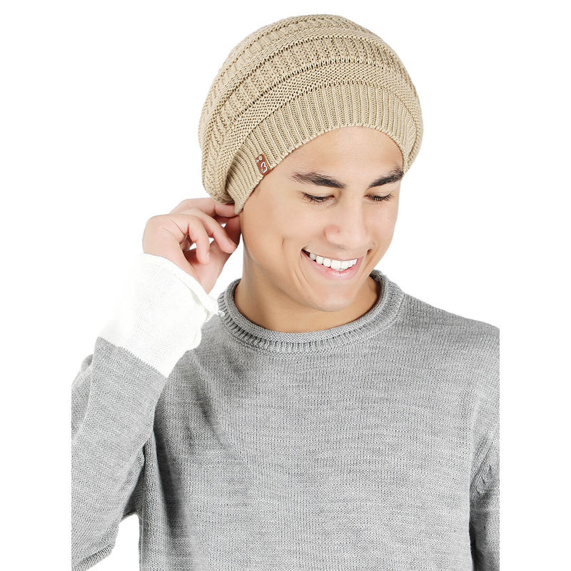 Buy Bharatasya Slouchy Solid Knitted Winter Beanie Moss Beige Online