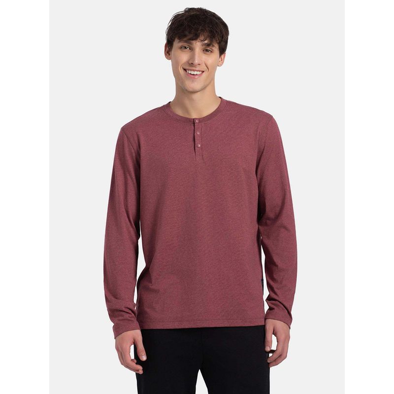 Jockey US87 Men Super Combed Cotton Rich Solid Henley T-Shirt - Wild Ginger Melange (S)