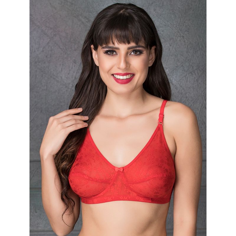 Clovia Lace Solid Non-Padded Full Cup Wire Free Everyday Bra - Light Red (32B)