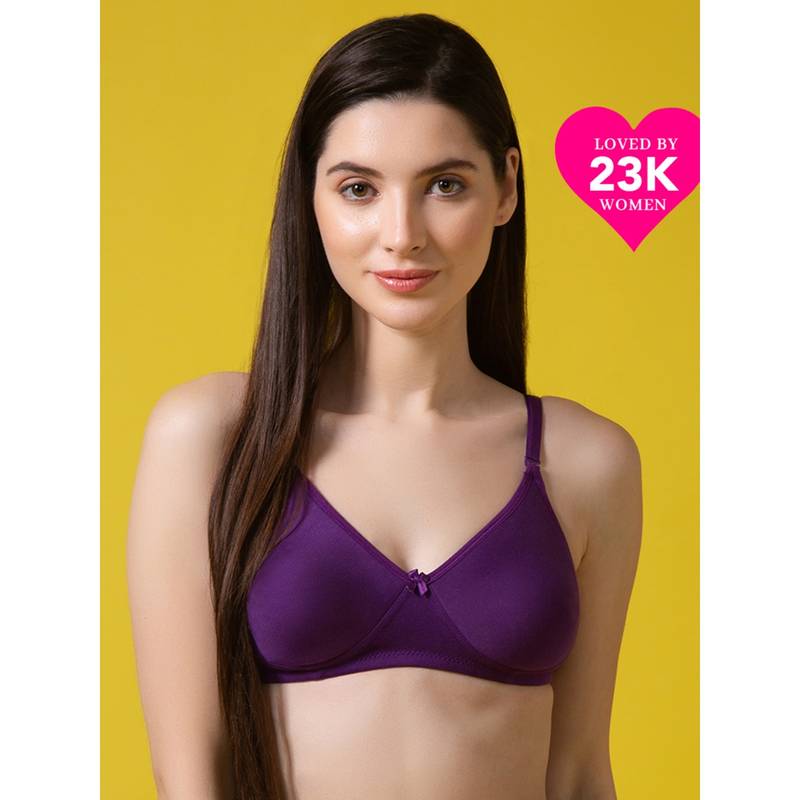 Clovia Cotton Rich Solid Lightly Padded Full Cup Underwired T-shirt Bra - Dark Purple (32D)
