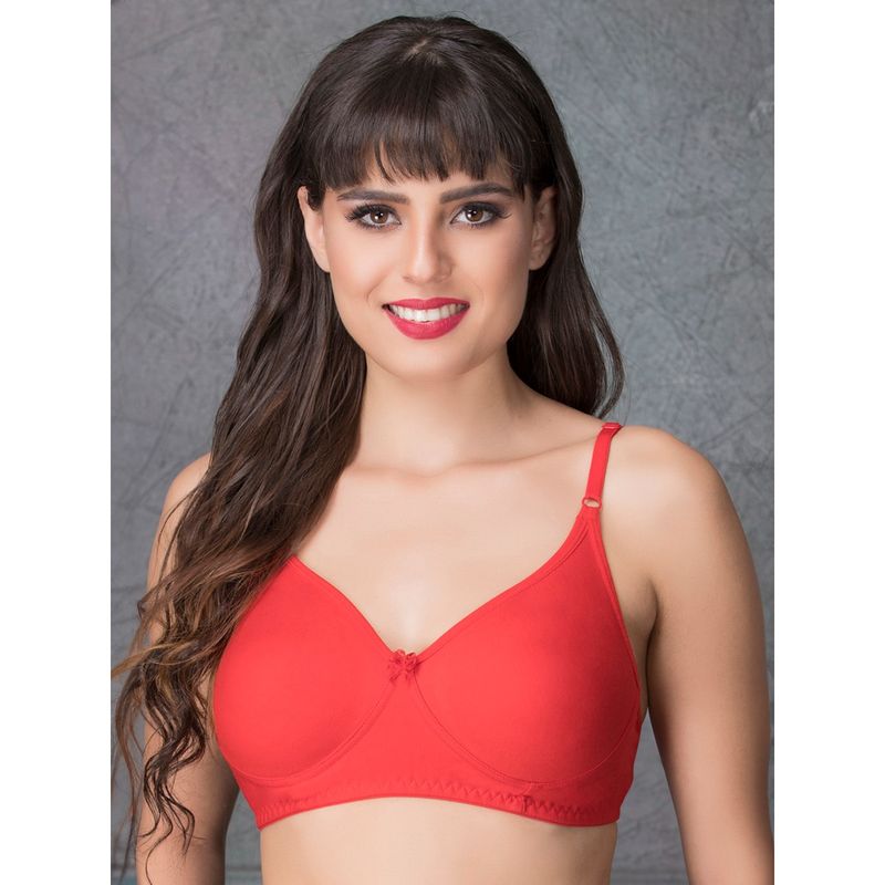 Clovia Cotton Rich Solid Non-Padded Full Cup Wire Free T-shirt Bra - Light Red (34C)