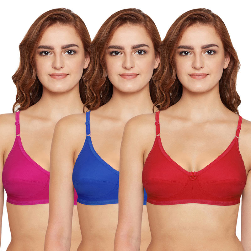 Bodycare Full Coverage, Non Padded Bra in Solid Color in Pack of 3-6817 - Multi-Color (44B)