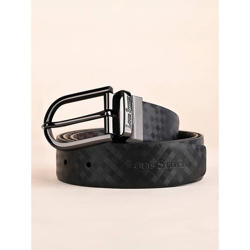 Louis Stitch Mens Formal Black and Brown Textured Reversible Belt (34)