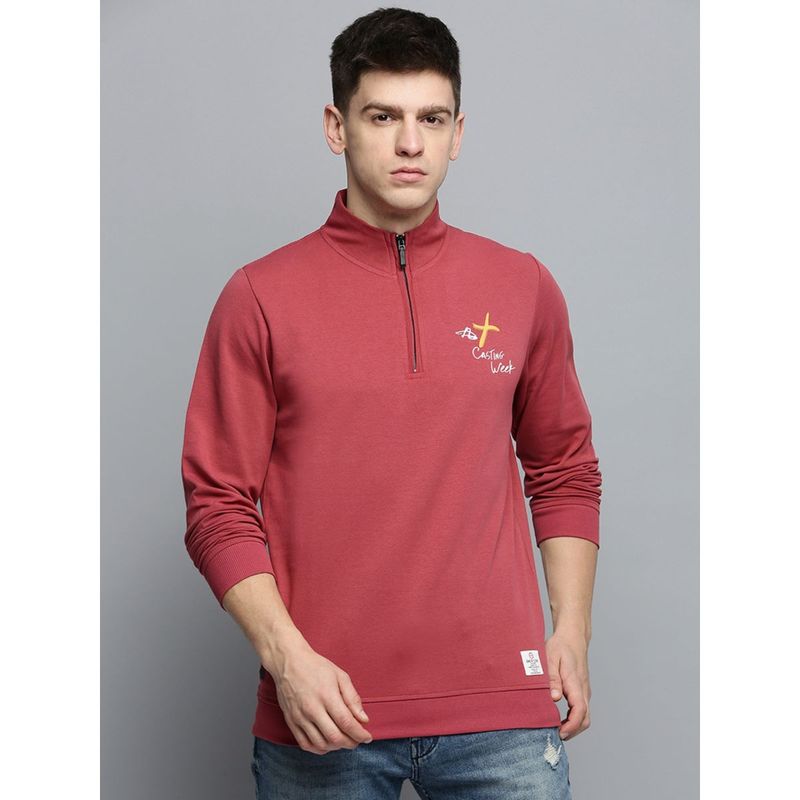 SHOWOFF Mens Mock Collar Solid Red Pullover Sweatshirt (M)