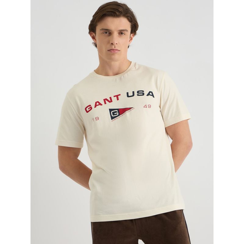 GANT Men Cream Pure Cotton T-Shirt (M)
