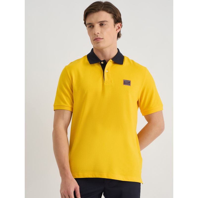 GANT Men Yellow Cotton Polo T-Shirt (S)