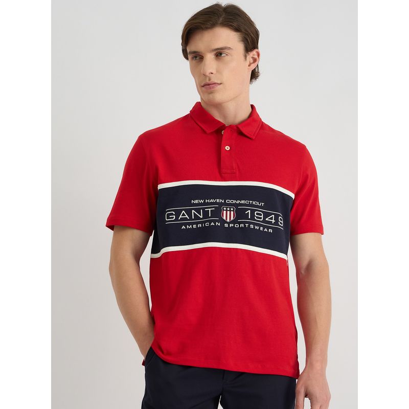 GANT Men Red Pure Cotton Polo T-Shirt (S)