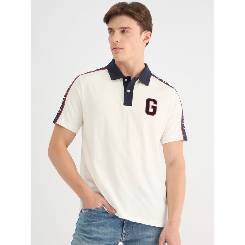 GANT Men White Pure Cotton Polo T-Shirt (2XL)