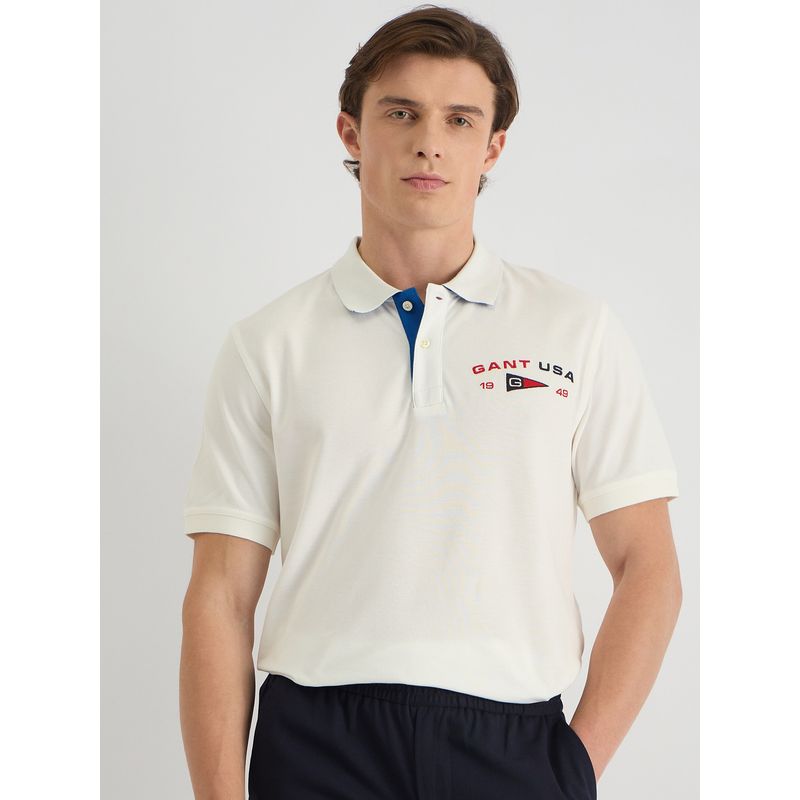 GANT Men White Pure Cotton Polo T-Shirt (S)