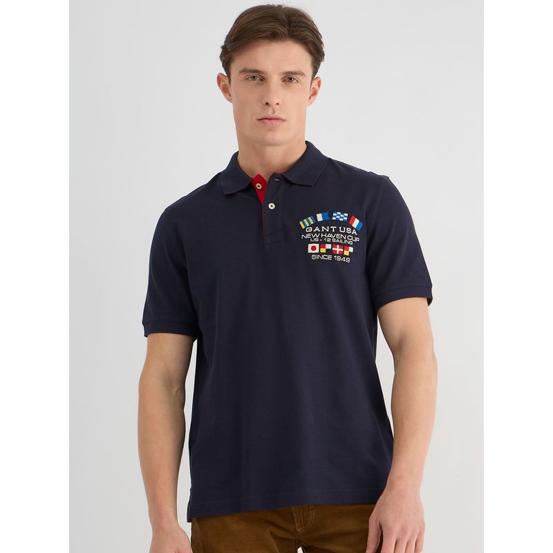 GANT Men Blue Pure Cotton Polo T-Shirt (XL)