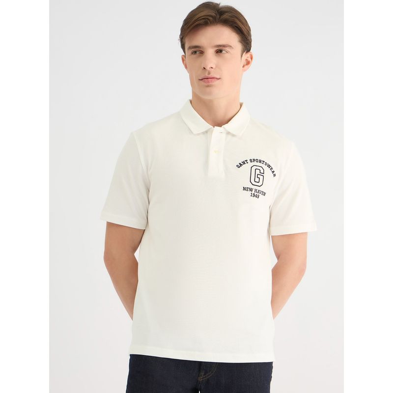 GANT Men White Pure Cotton Polo T-Shirt (XL)