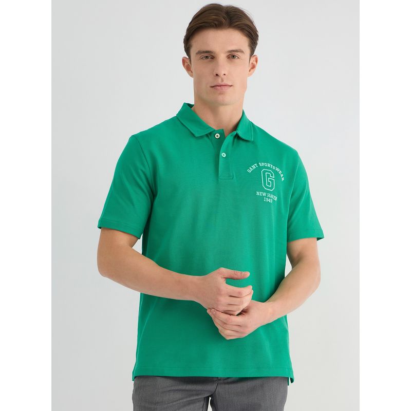 GANT Men Green Pure Cotton Polo T-Shirt (L)