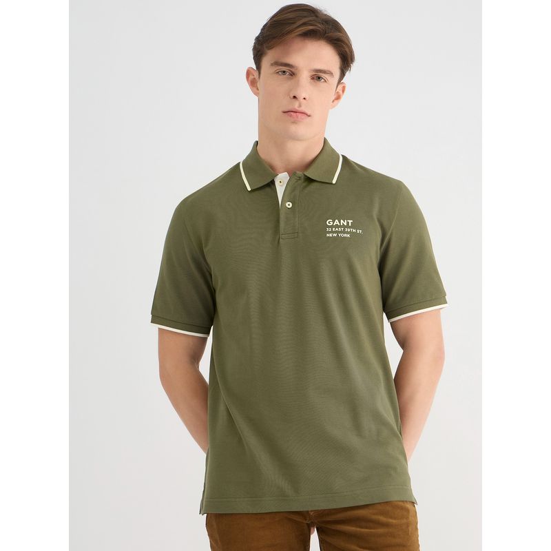 GANT Men Green Pure Cotton Polo T-Shirt (S)