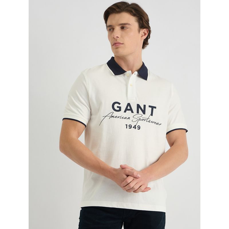 GANT Men White Pure Cotton Polo T-Shirt (2XL)
