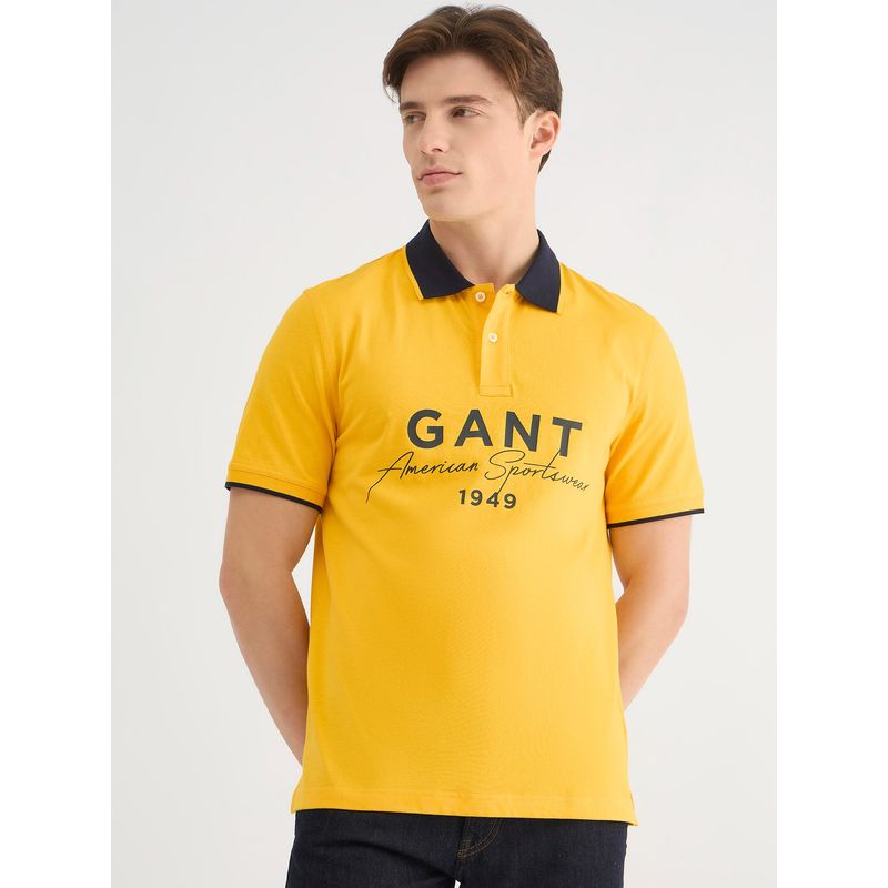 GANT Men Yellow Pure Cotton Polo T-Shirt (XL)