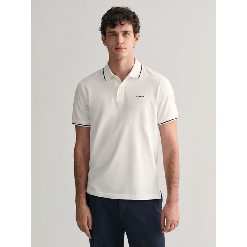 GANT Men White Pure Cotton Polo T-Shirt (M)