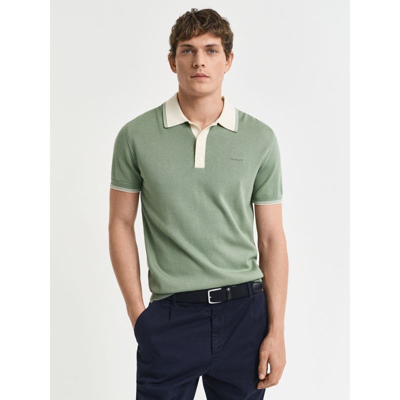 GANT Men Green Pure Cotton Polo T-Shirt (XL)