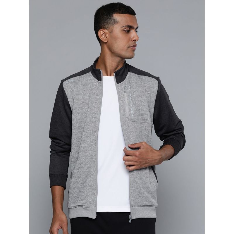 Alcis Men Gray Black Colourblocked Running Bomber Jacket (L)