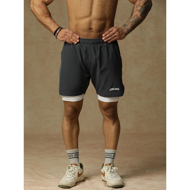 Athlisis Men Slim Fit Training With E-Dry Technology Grey Shorts (34)