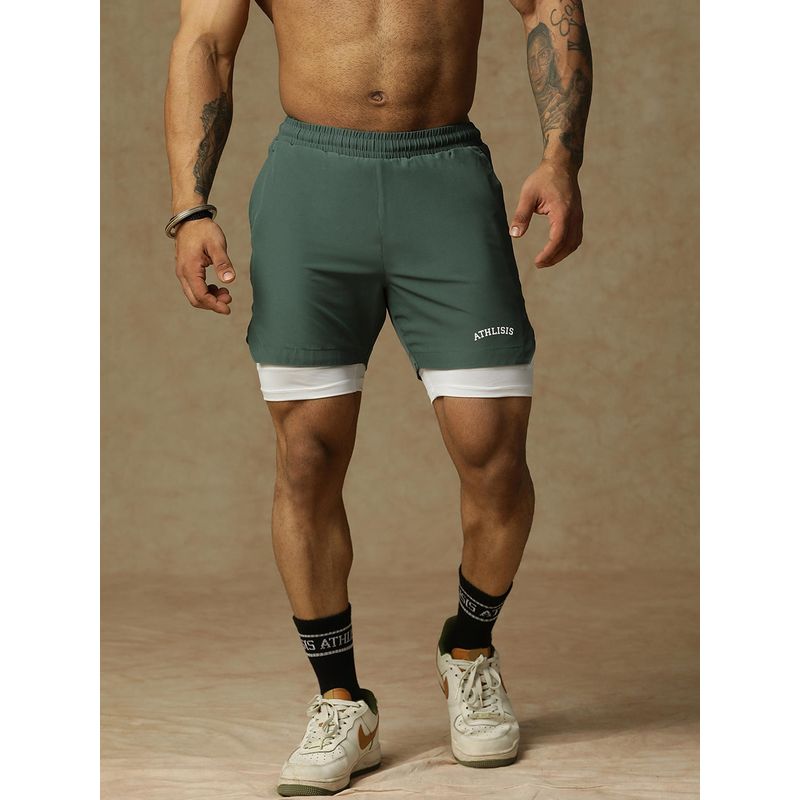 Athlisis Men Slim Fit Training With E-Dry Technology Green Shorts (34)