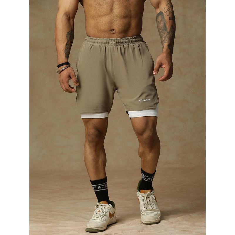Athlisis Men Slim Fit Training With E-Dry Technology Khaki Shorts (30)