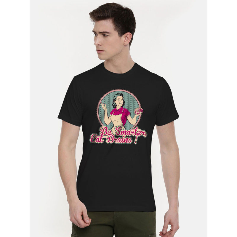THREADCURRY Eat Brains Creative Graphic Printed T-Shirt for Men (XL)