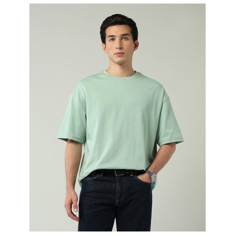 AD By Arvind Oversized Fit Solid Green T-Shirt (S)