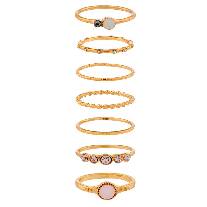 Buy Accessorize London 7X Pink Stone Stacking Ring Set Online