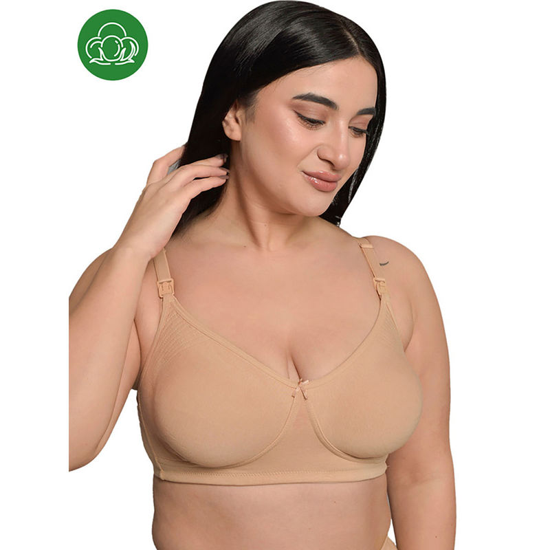Inner Sense Plus Size Beige Organic Cotton Bamboo Non Padded Feeding Bra (44C)