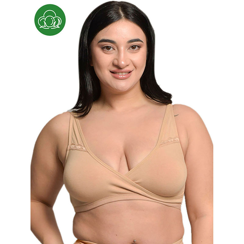 Inner Sense Plus Size Nude Organic Cotton Bamboo Non Padded Sleeping Bra (2XL)