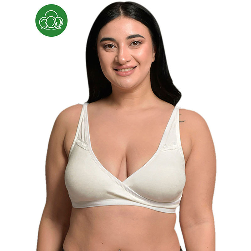Inner Sense Plus Size White Organic Cotton Bamboo Non Padded Sleeping Bra (S)