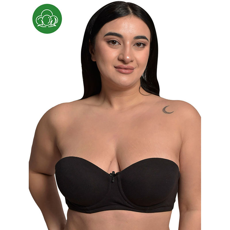 Inner Sense Plus Size Black Organic Cotton Bamboo Padded Strapless Bra (36B)