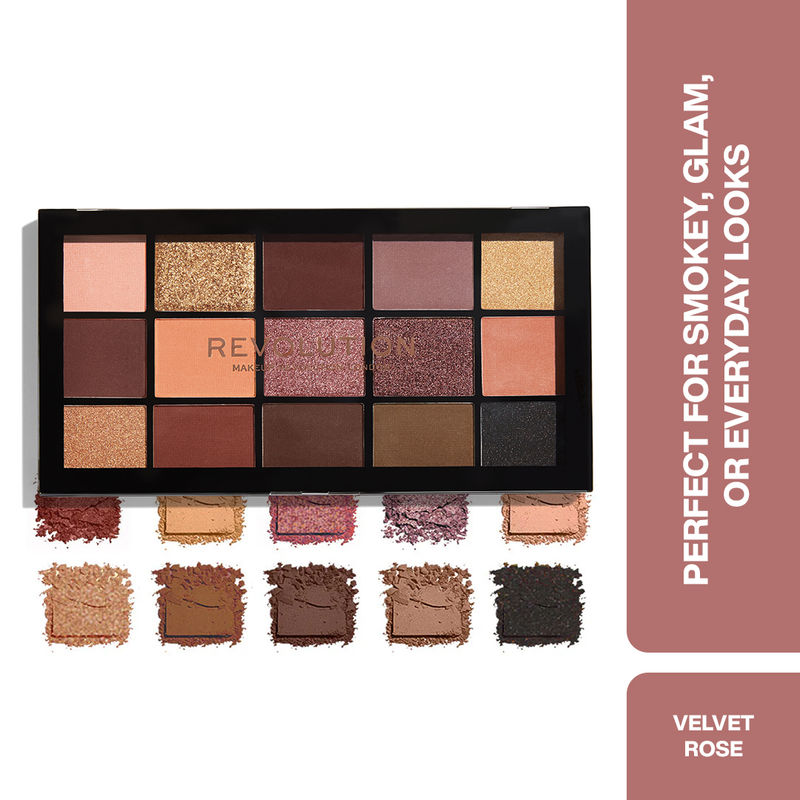 Makeup Revolution Reloaded Eyeshadow Palette-15 Smooth & Rich Shade-High Pay Off Formula - Velvet Rose