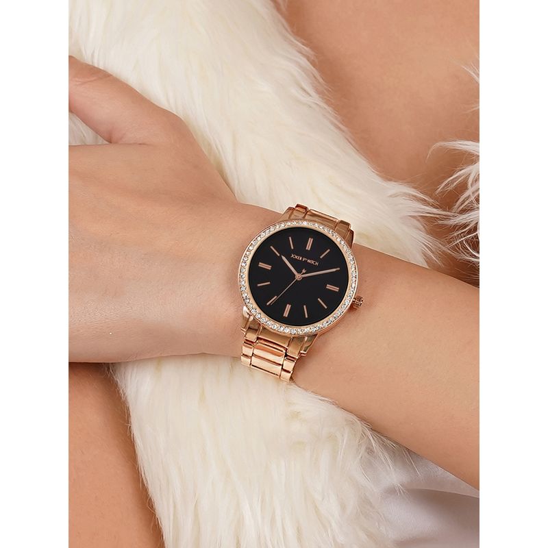 Buy Joker & Witch Halo Black Dial Rose Gold Metallic Strap