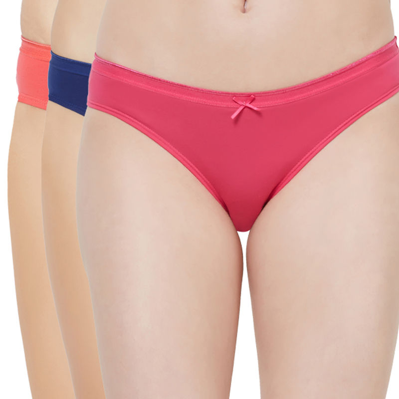 SOIE Mid Rise Medium Coverage Solid Colour Cotton Stretch Brief Panty (Pack of 3)-Multi-Color (M)