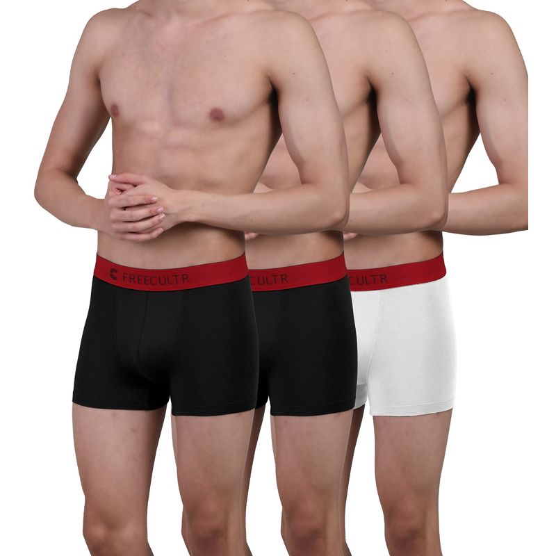 FREECULTR Mens Underwear AntiBacterial Micromodal AntiChaffing Trunk, Pack of 3 - Multi-Color (M)