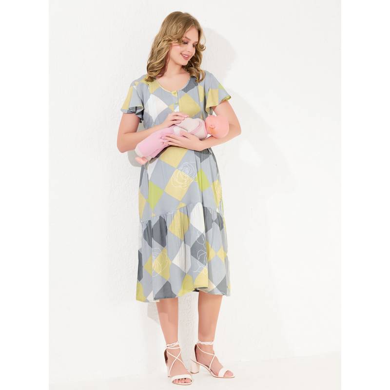 Quira Knee-Length Long Grey Maternity Dress (M)
