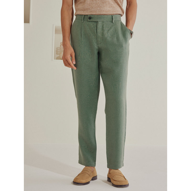Andamen Regular Fit Casual Men Green Twill Linen Trouser (30)