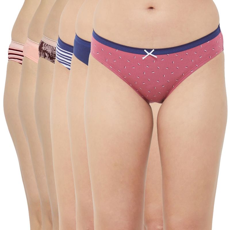 SOIE Women's Print & Solid Brief Panty Combo (Pack of 6) - Multi-Color (S)