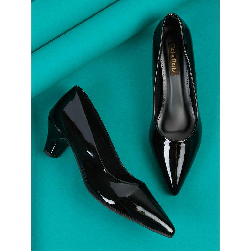 Flat n Heels Women Casual Block Heel Pumps Black (EURO 38)