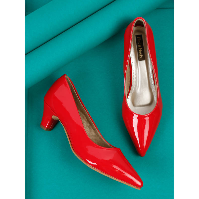 Flat n Heels Women Casual Block Heel Pumps Red (EURO 36)