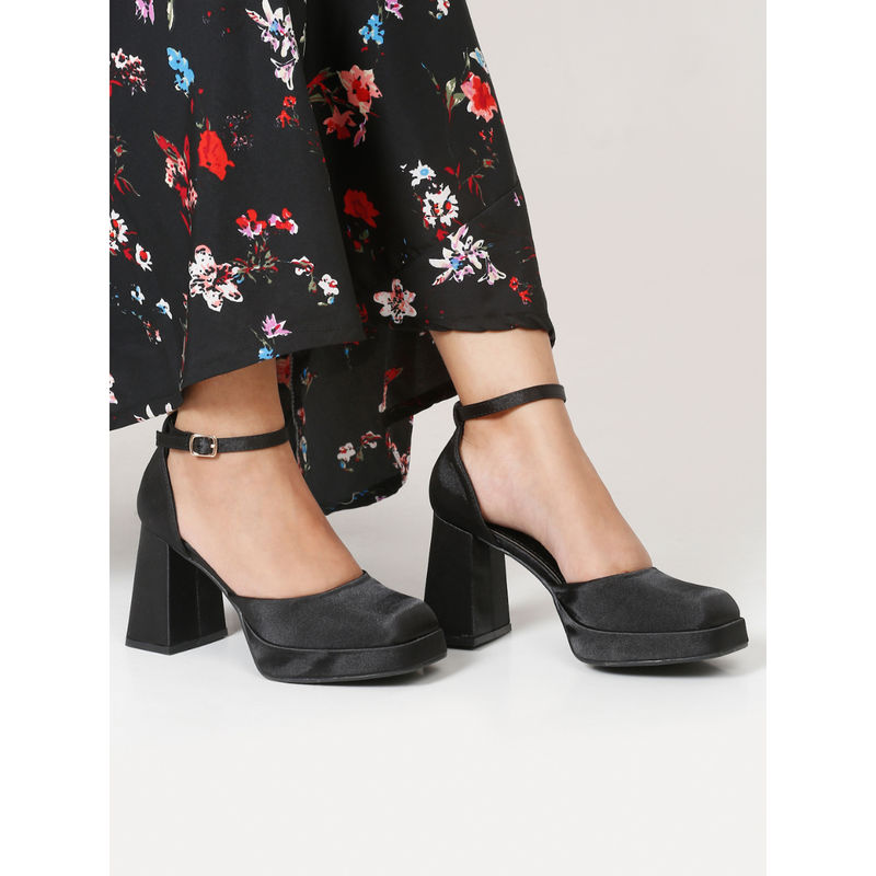 Flat n Heels Women Casual Block Heel Pumps Black (EURO 39)