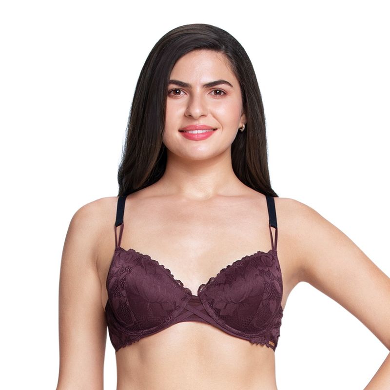 Amante Padded Wired Full Coverage Lace Bra - Purple (32C)