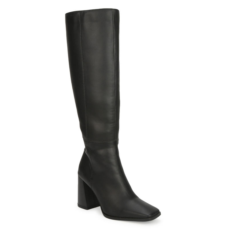 Truffle Collection Black Pu Thigh High Block Heel Boots - UK 4