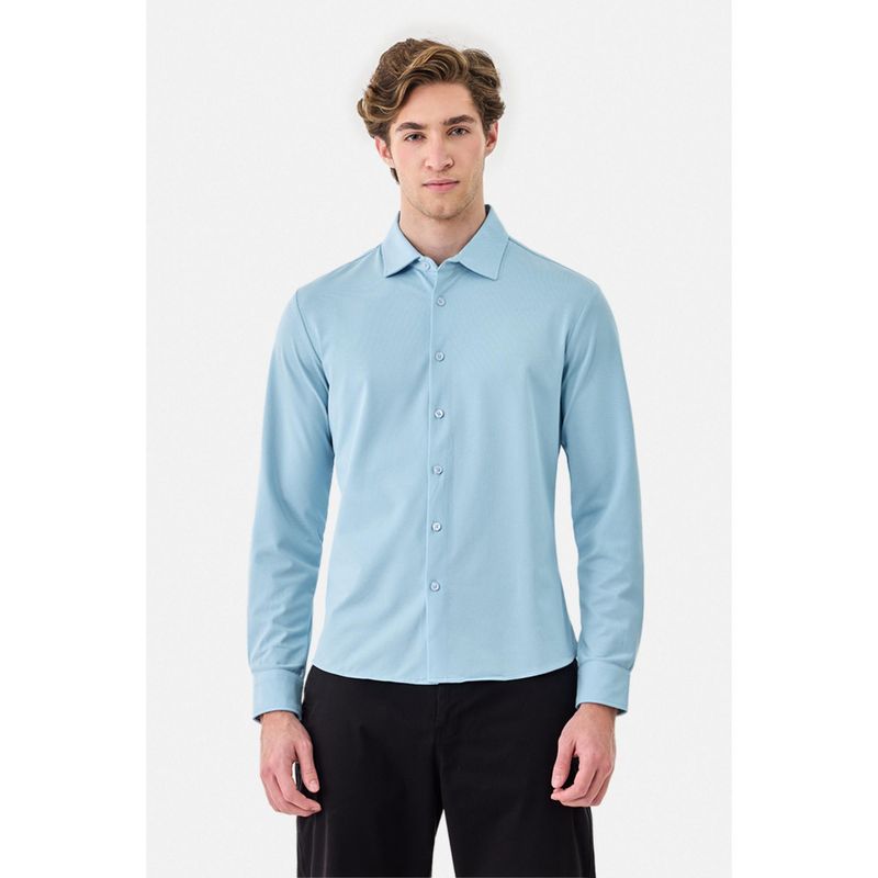 Snitch Blue Polyester Blend Collar Neck Slim Full Sleeves Shirt (M)