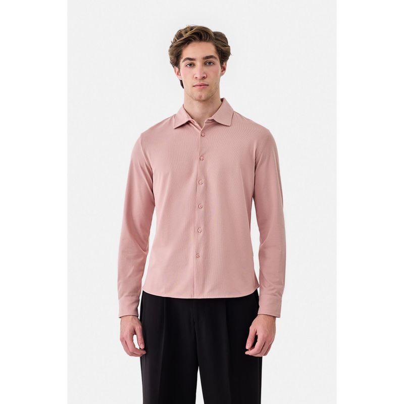 Snitch Pink Polyester Blend Collar Neck Slim Full Sleeves Shirt (S)